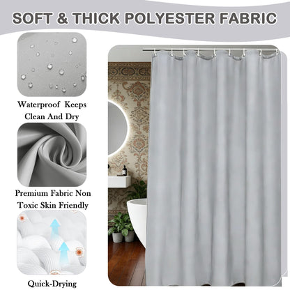 AmzDaKai Shower Curtain PEVA, Waterproof Anti-Mould Bath Curtain with Weight Tape & 12 Hooks, 180x180 cm 71x71 Inch for Bathroom Grey