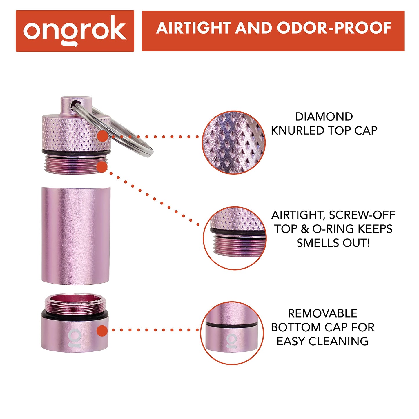 ONGROK Premium Mini Storage Tube, Keychain, Pocket-Sized, Airtight, Aluminum Metal Holder and Case (Rose Gold)