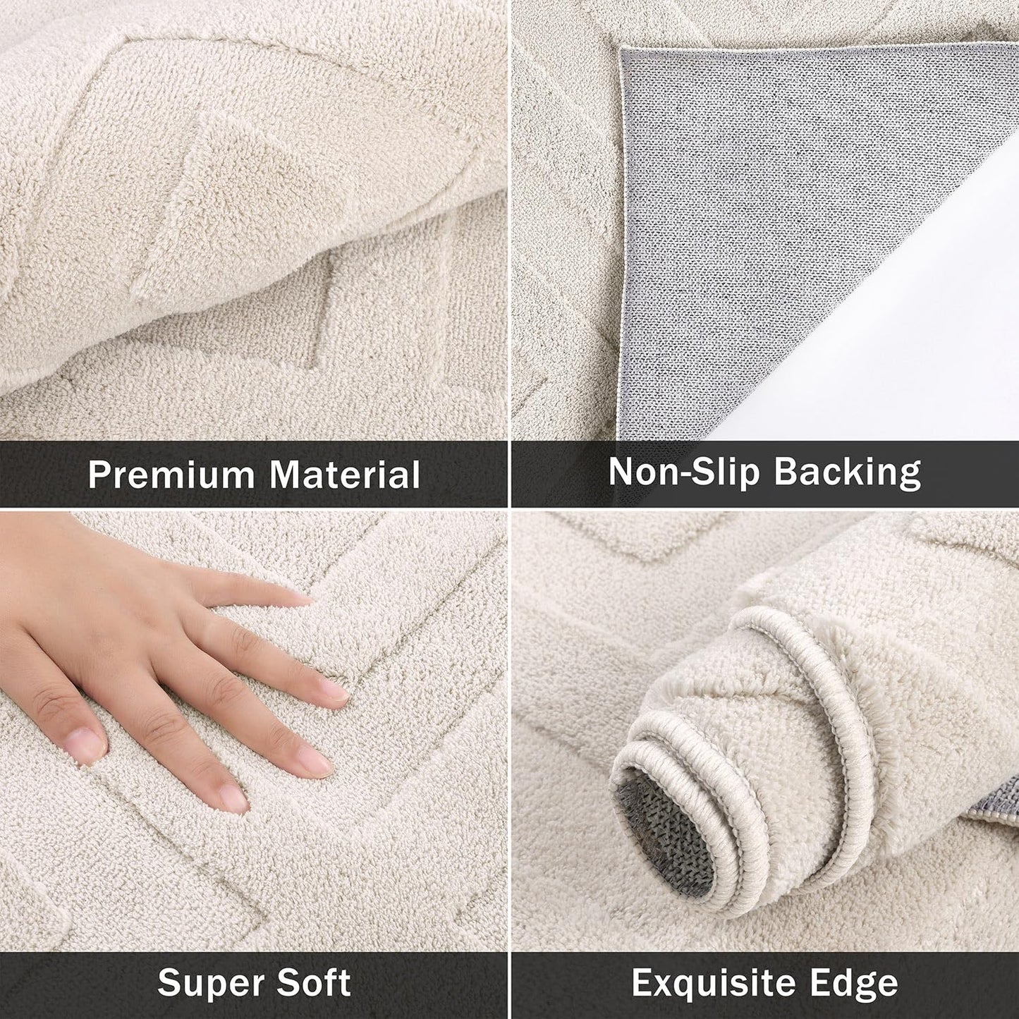 SHACOS Washable Rug Living Room 140 x 200 cm Large Rug Modern Cream Area Rug for Living Room, Bedroom, Non-Slip Ultra Soft Floor Carpet, Geometric