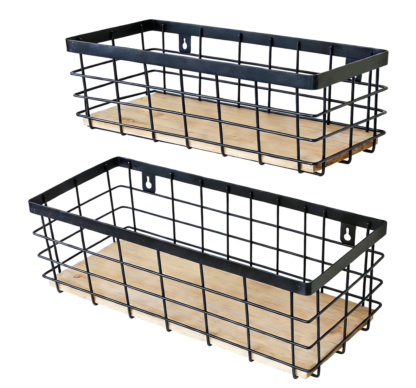 ShabbyDecor Metal Wire Basket Detachable Wood Base Storage Organizer Farmhouse Bin for Kitchen Cabinets, Bathroom, Pantry, Laundry Room