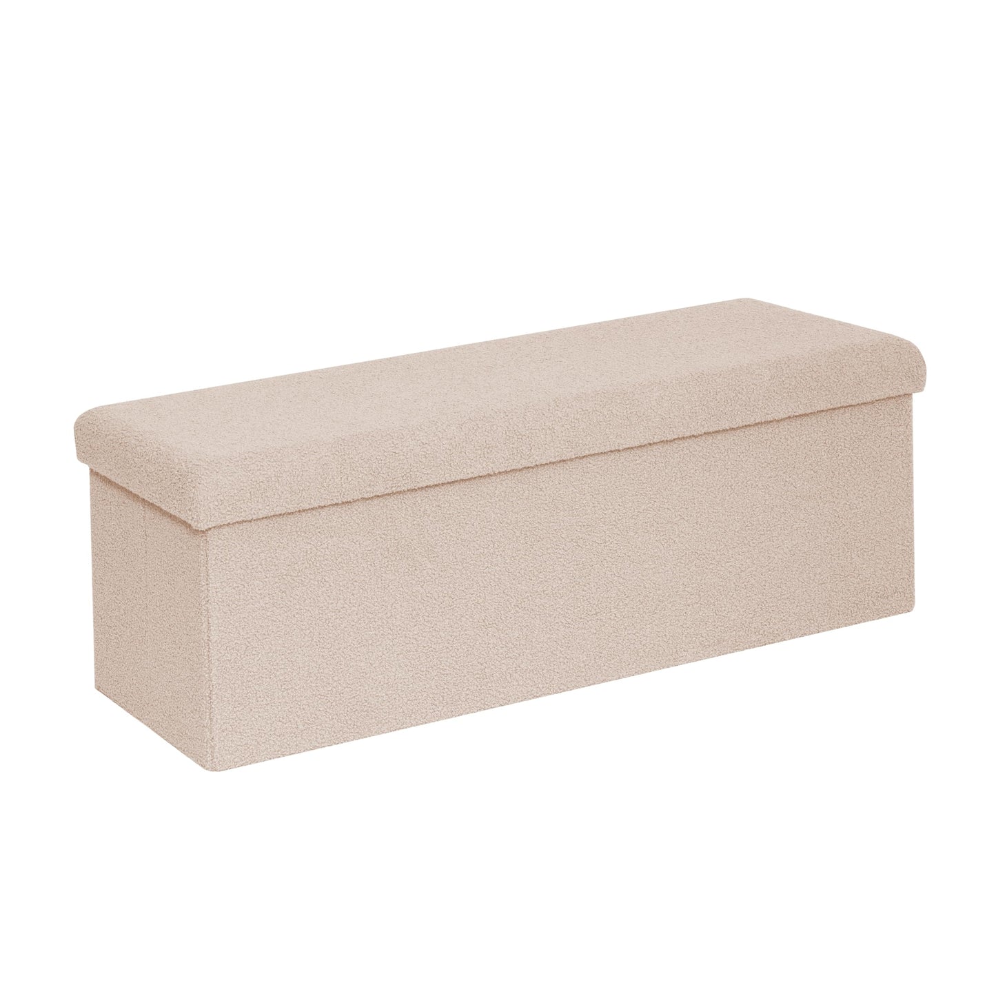Bonlife Ottoman Storage Bench,Folding Boucle Footstool for Living Room,End of Bed Bench,Sherpa Foot Rest,140L Storage Space,Beige,110x38x38cm