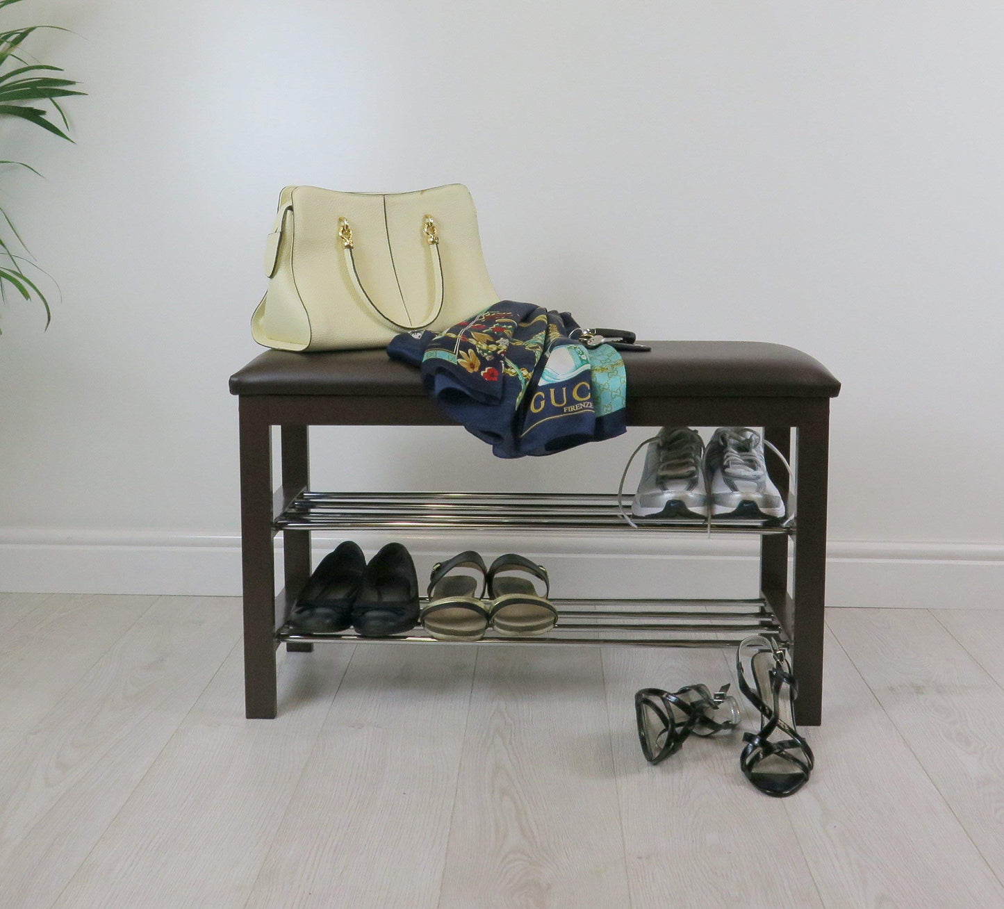 ASPECT 3-Tier Storage Shoe Rack/Bench with Seat Cushion (Brown), 80 x 30 x 49 cm