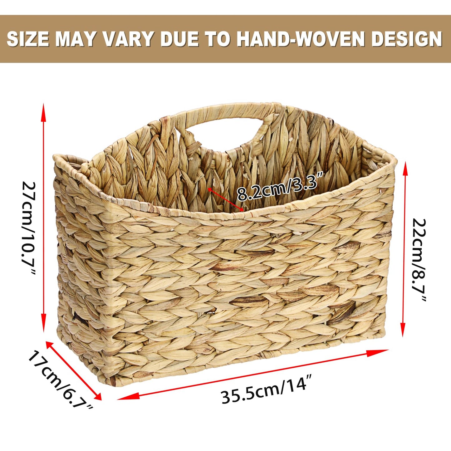 BSTKEY Divided Magazine File Basket with Handle, Natural Water Hyacinth