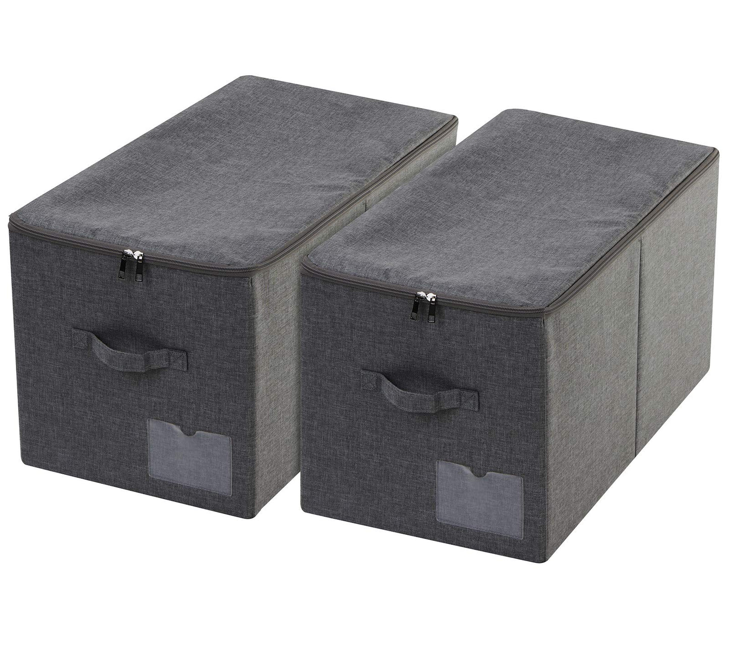 Amonsen Pack of 2, Larg Size Folding Bedroom Wardrobe Clothes Storage Baskets with Zip Lid, Black Gray