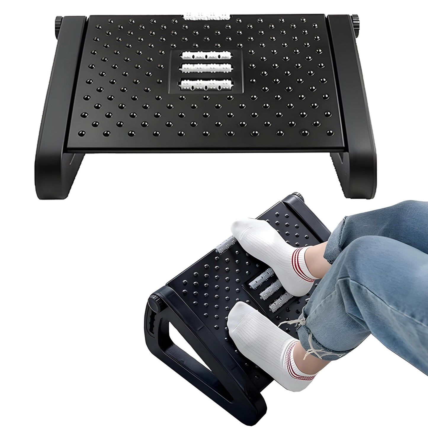 Foot Rest Under Desk Foot Stool| Adjustable Height Ergonomic Foot Rest Under Desk- Support for Office & Home with Massage Rollers, Non-Slip Surface
