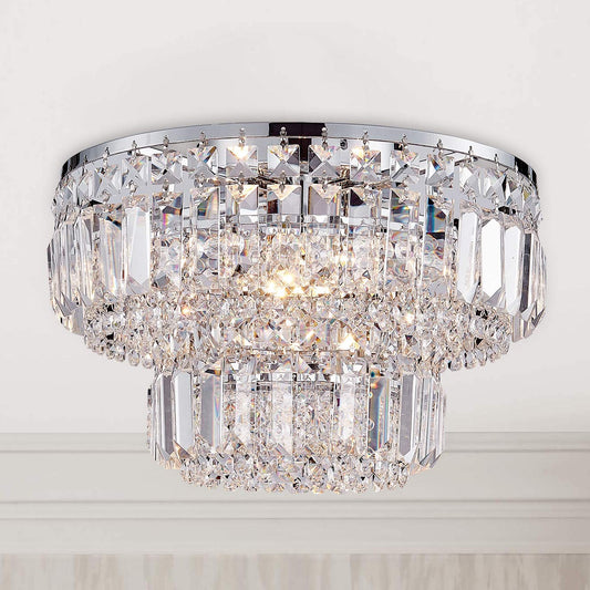 BESTIER Modern Chrome Crystal Flush Mount Chandelier Lighting LED Ceiling Light Fixture Lamp for Dining Room Bathroom Bedroom Livingroom 4 G9 Bulbs