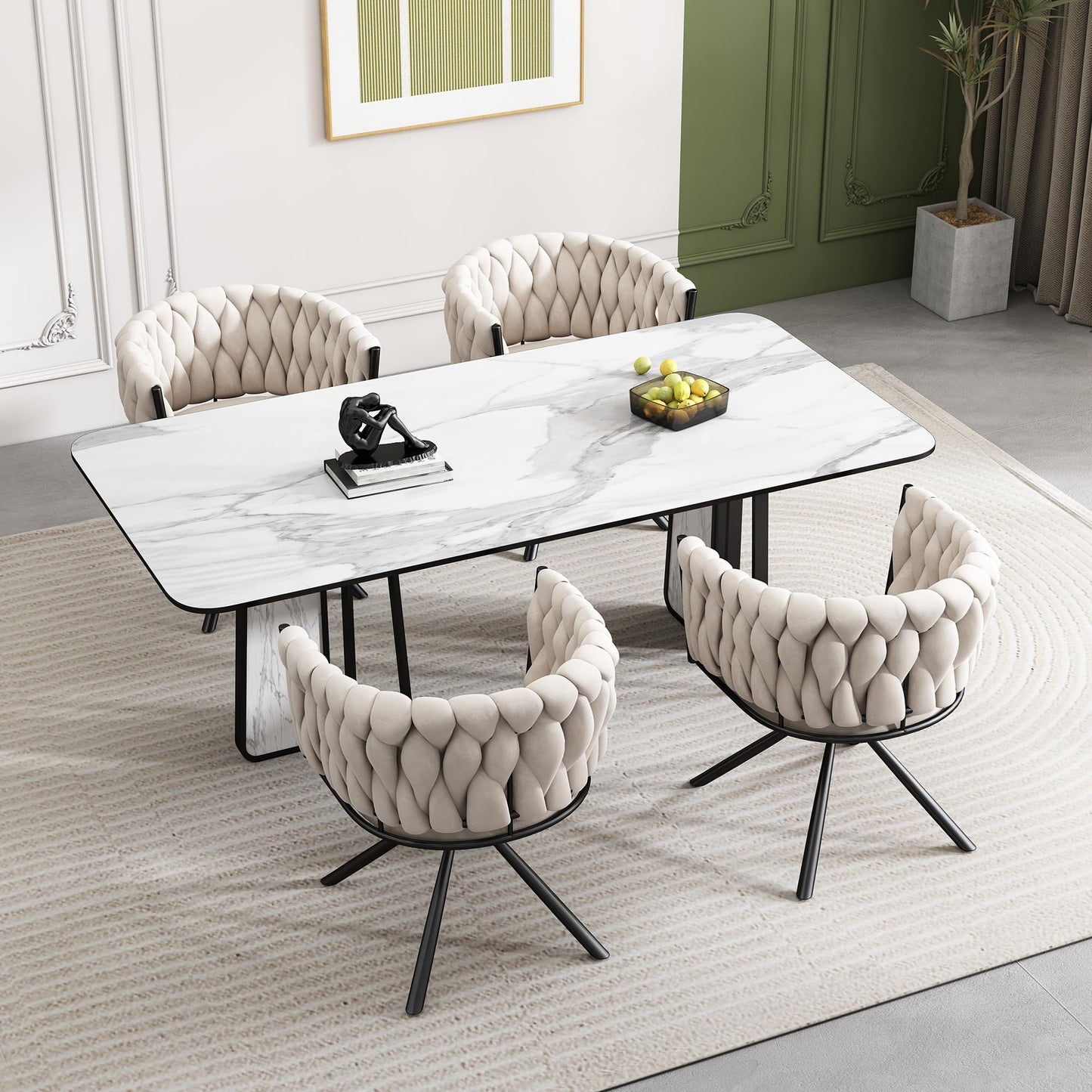 Ball & Cast Dining Chair with Armrests Set of 4, Armchair, Upholstered Seat, with Armrests, Seat Width 56 cm, Metal Legs, Velvet Coating, Load