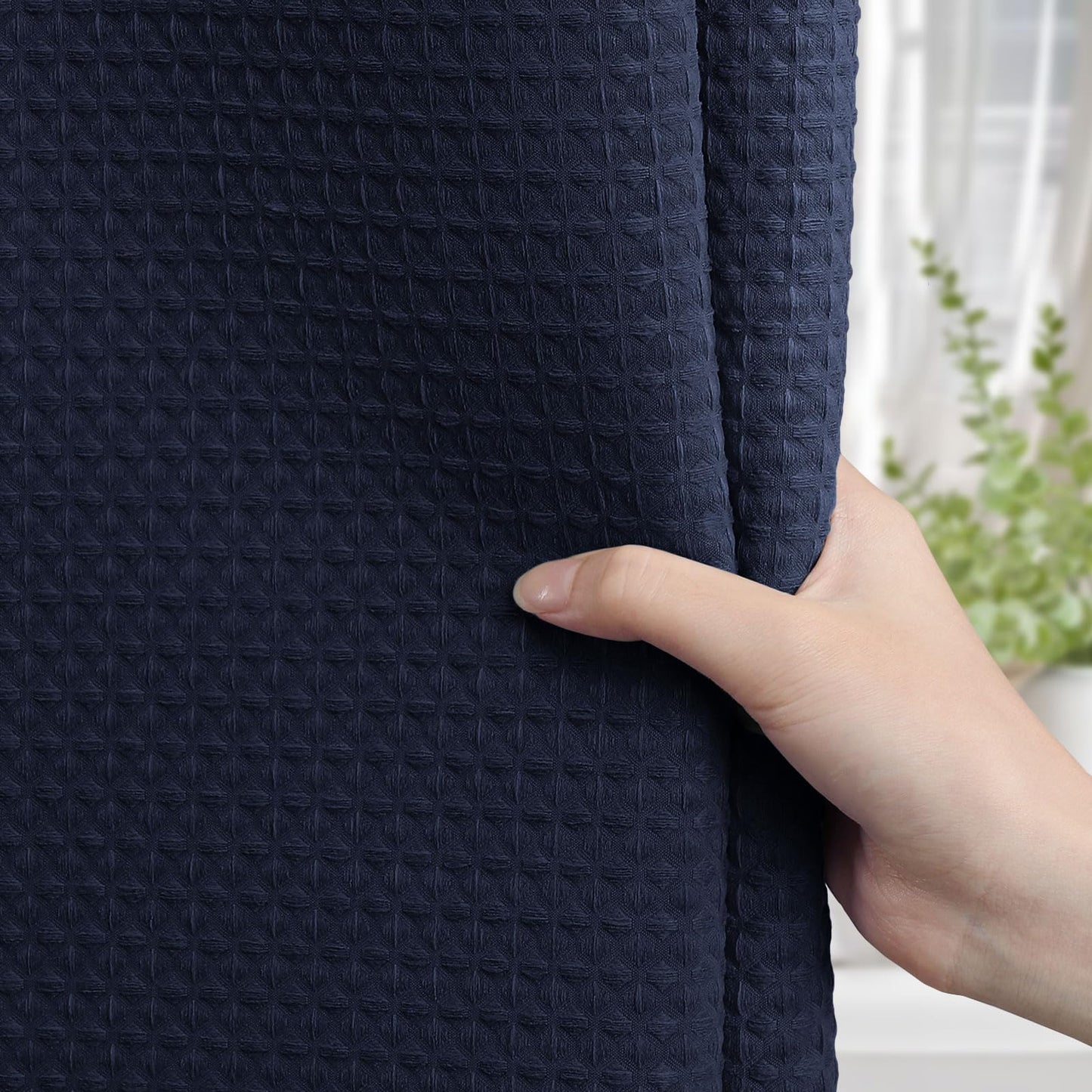 NDDYCU Weighted Navy Blue Waffle Shower Curtain Waterproof 180x180 cm