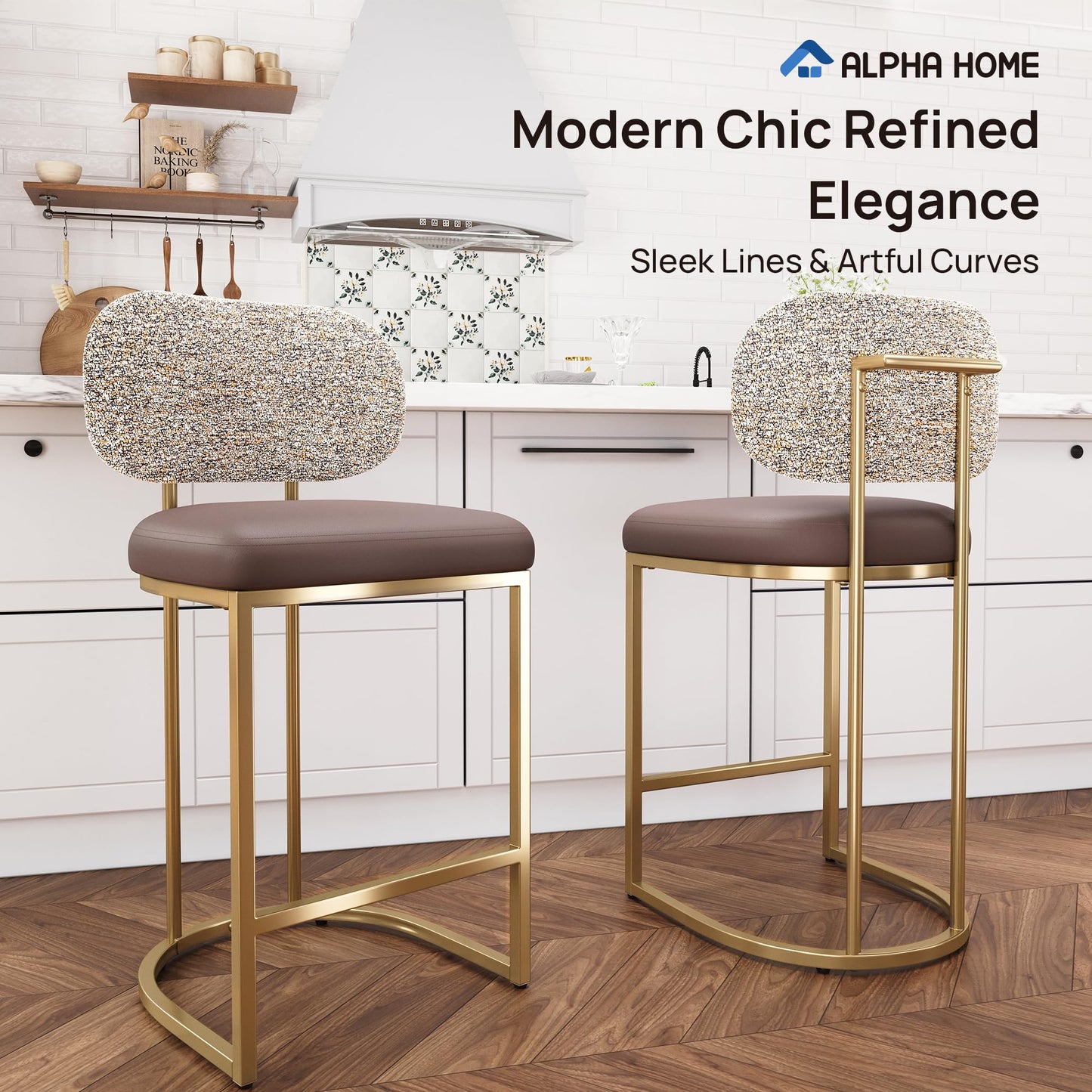 ALPHA HOME Bar Stools Set Counter Chairs with Backs and 9 CM Seat