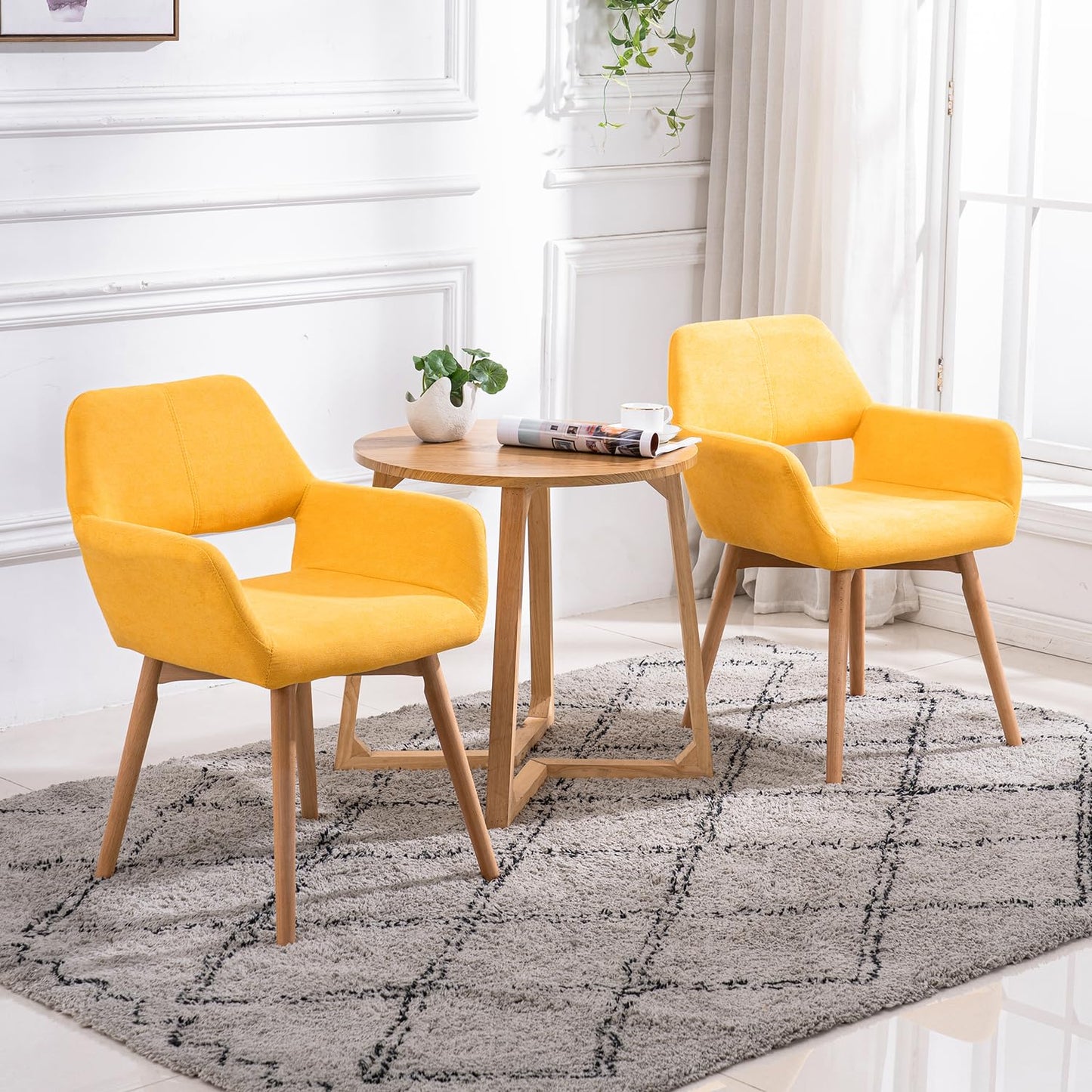 YEEFY Desk Chair No Wheels Vanity Chair Comfy Accent Chair for Living Dining Room Bedroom Home Office Mid Century Modern Upholstered Armchair with