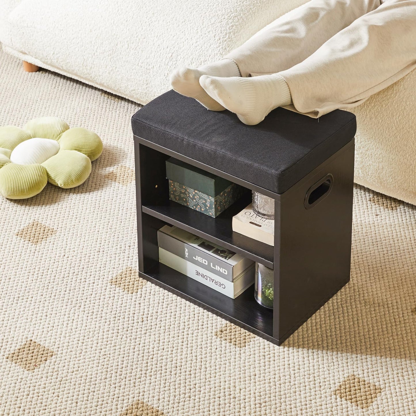 YMYNY Small Shoe Storage Bench with Cushion, Black, HBD028B