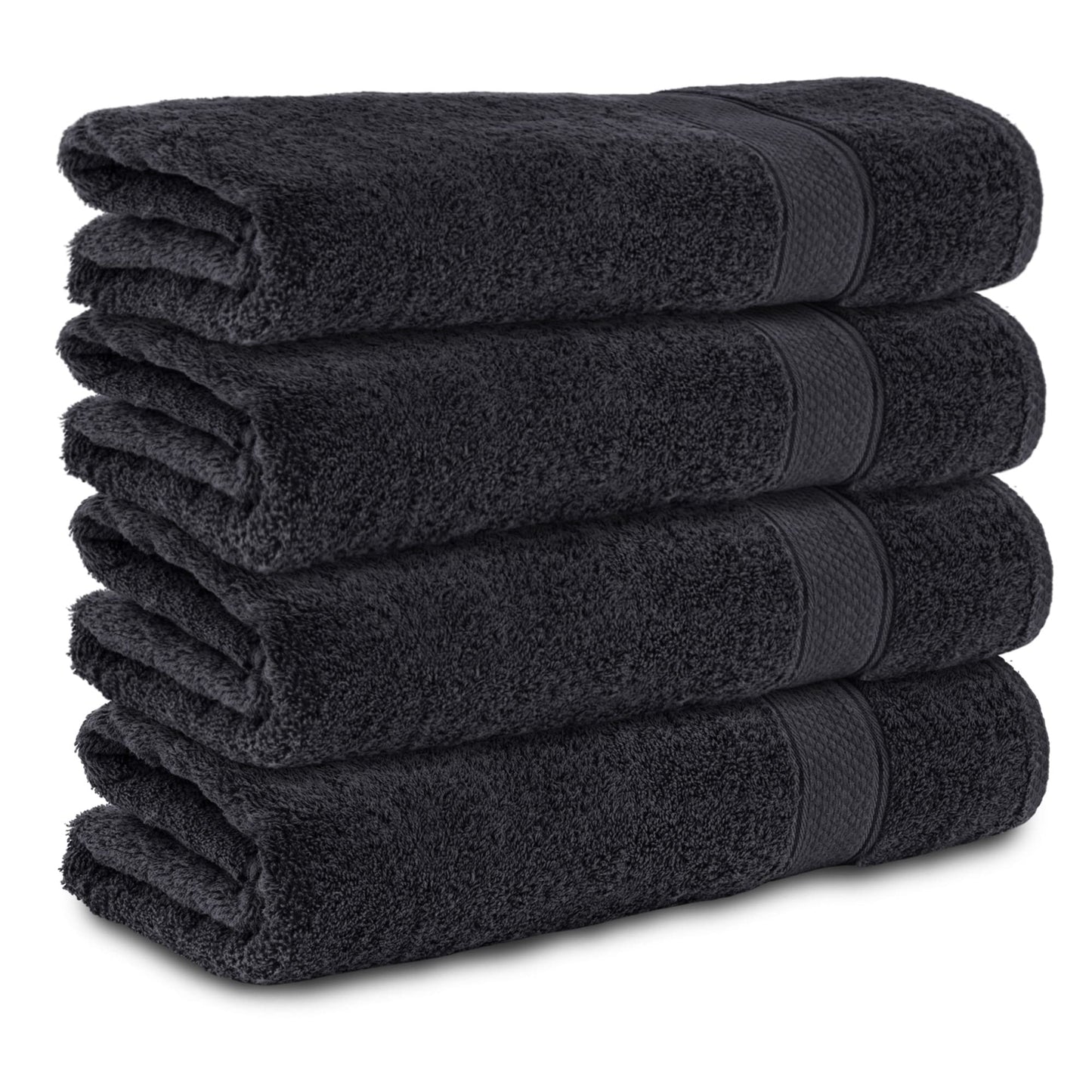 Komfortec Set of 4 Hand Towels 50 x 100 cm 100% Cotton Terry Towelling Soft Black