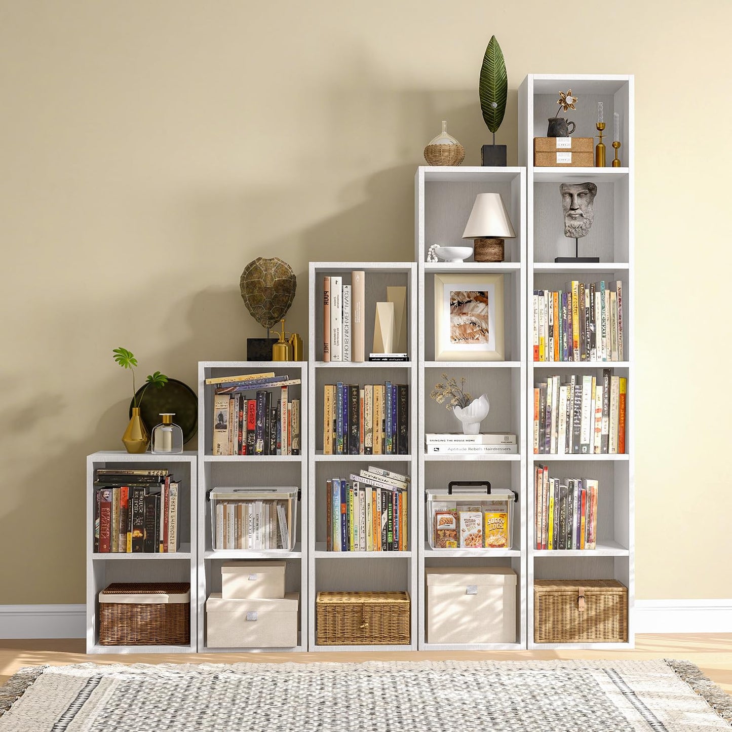 oneinmil Tall Narrow Bookcase, 6 Tier Bookshelf Display Rack, Modern Corner Cube with Open Storage Space, Storage Shelves for Home Office