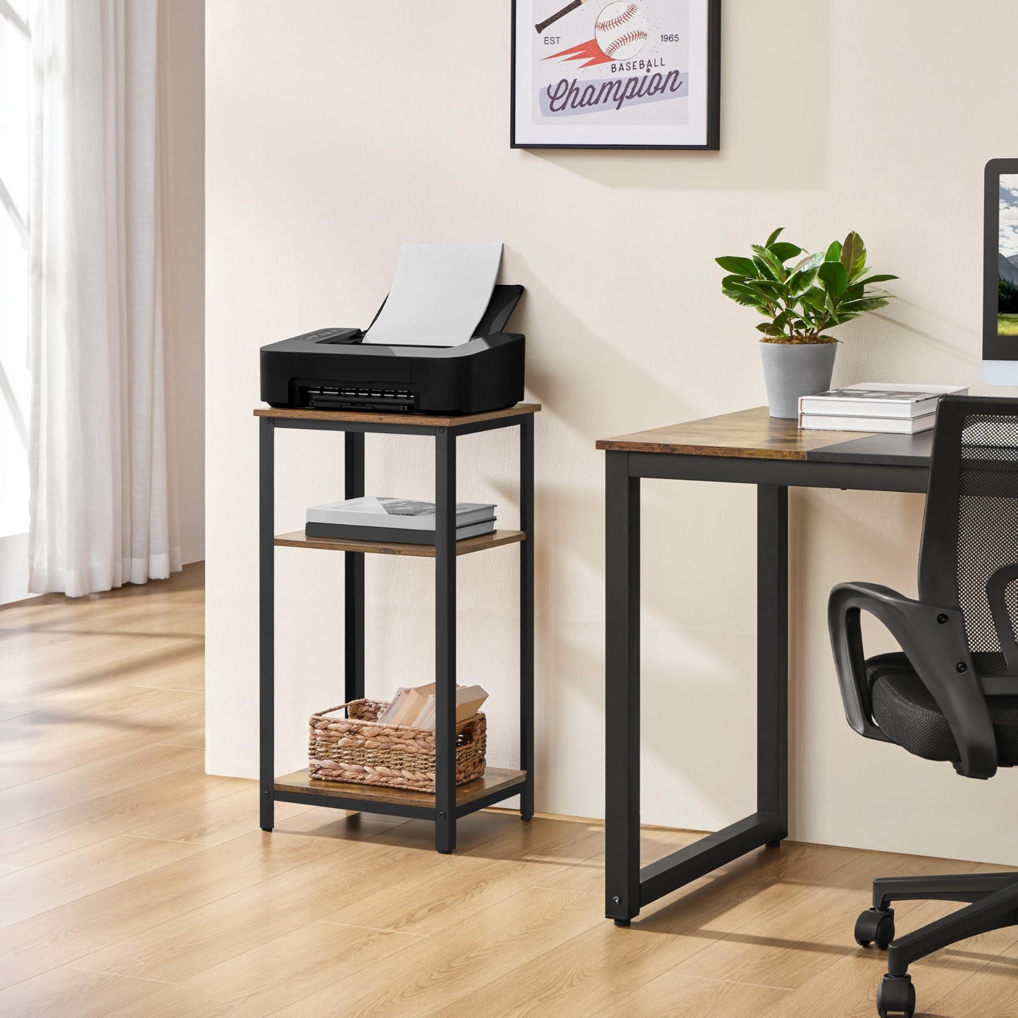 Yaheetech Tall 3-Tier Side Table, Steel Frame, Rustic Brown