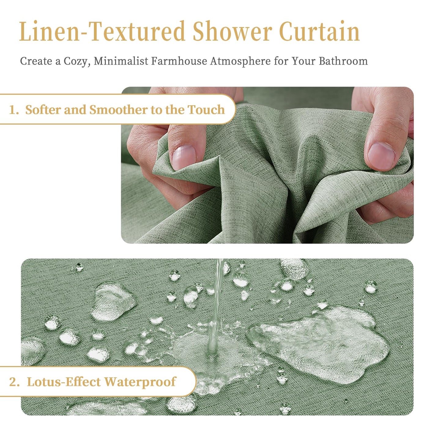 Shower Curtain, Heavy-Duty Linen-Texture Fabric Shower Curtain, Extra Soft Double-layer waterproof Shower Curtains With Smart Function Stainless