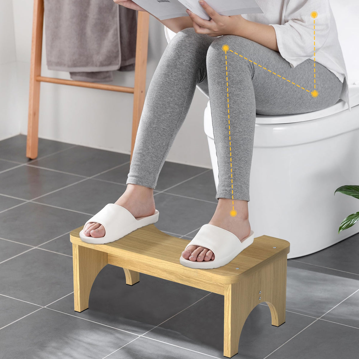 Bamboo Squatting Potty for Adult Toilet Stool, 6.5 Inch Non-Slip Toilet Poo Stool Adult, Kids Aid and Seniors, Original Simple Design