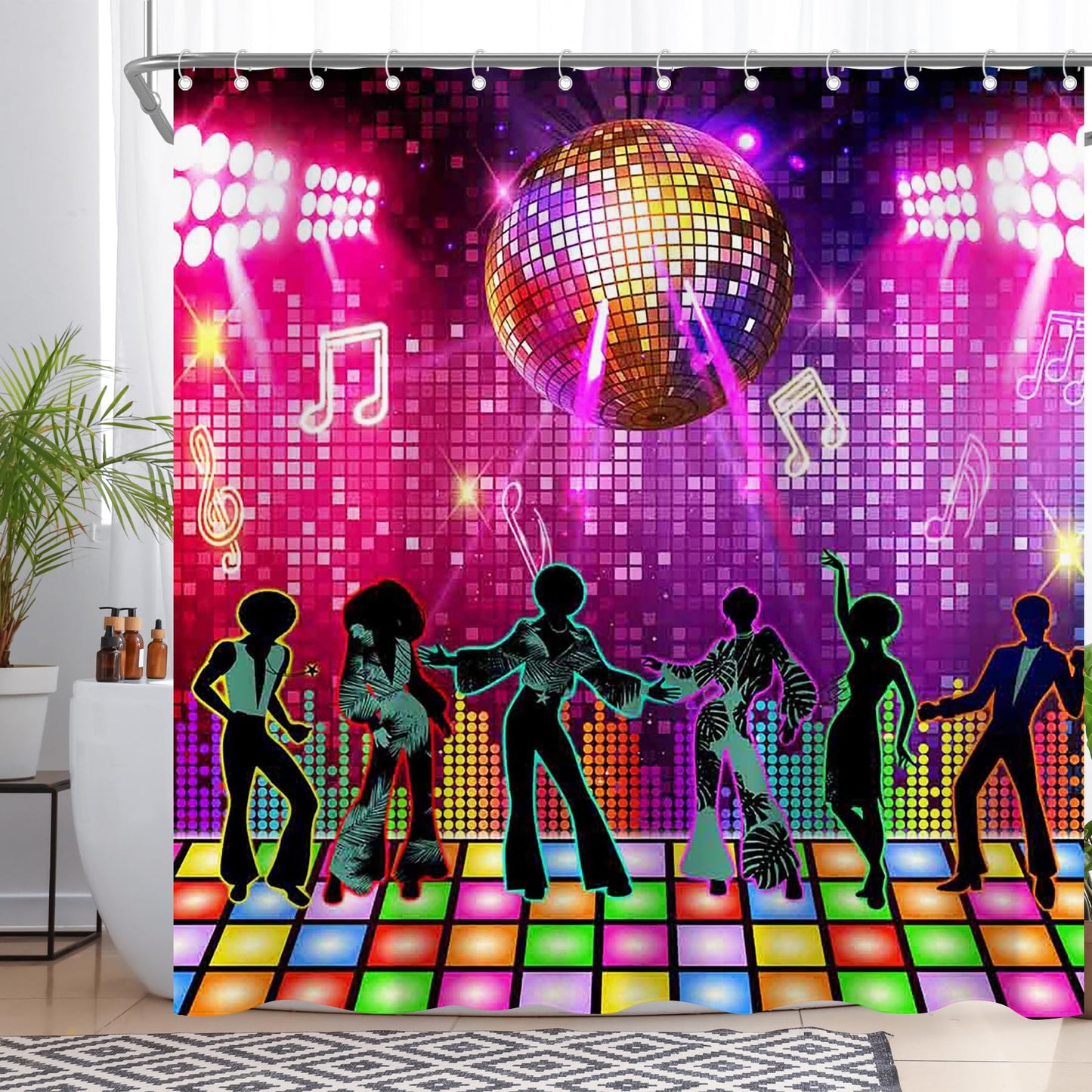Luminora Retro 70s 80s 90s Disco Night Shower Curtain for Bathroom