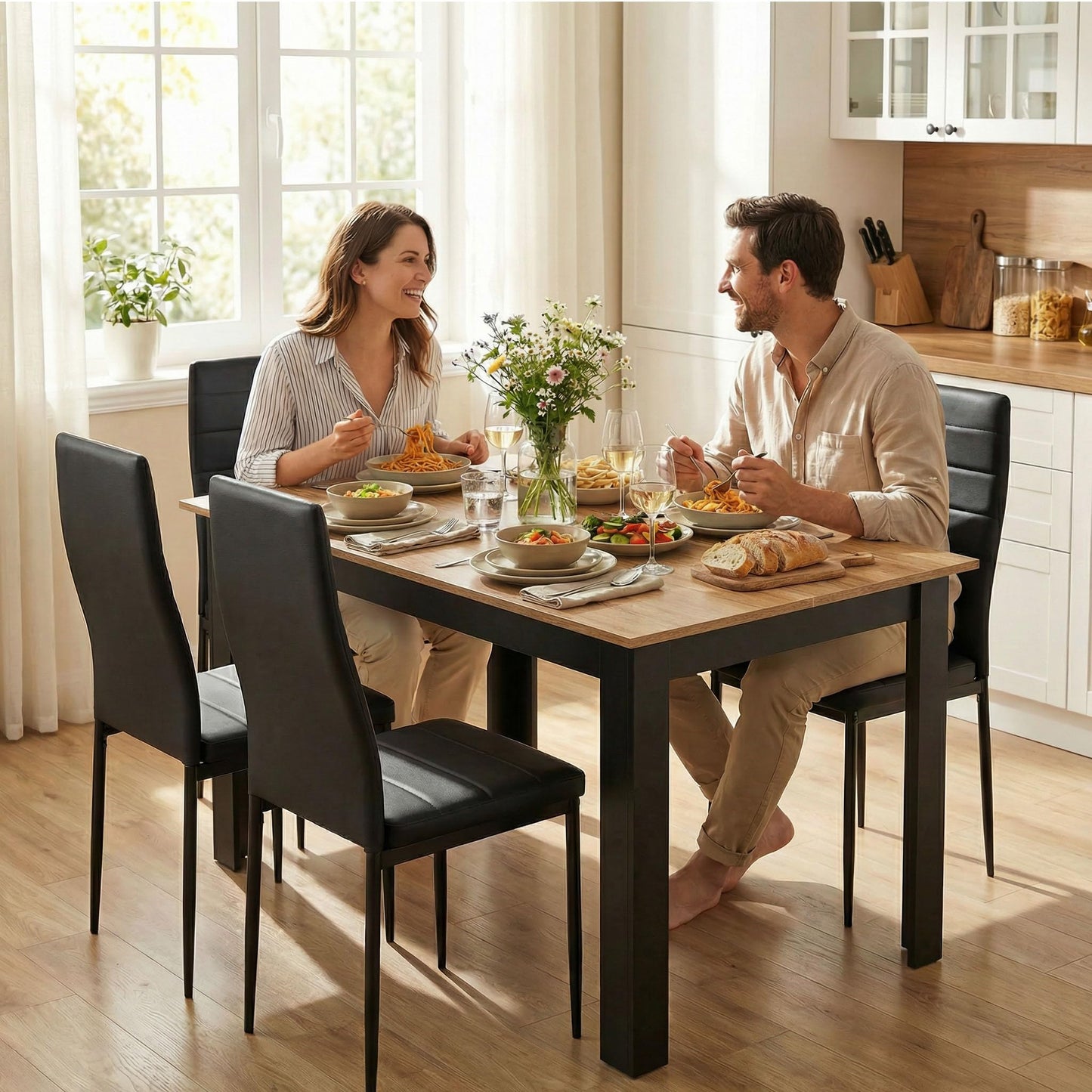 Mondeer Dining Table, Kitchen Table for 4 People, 120W x 80D x 75H cm