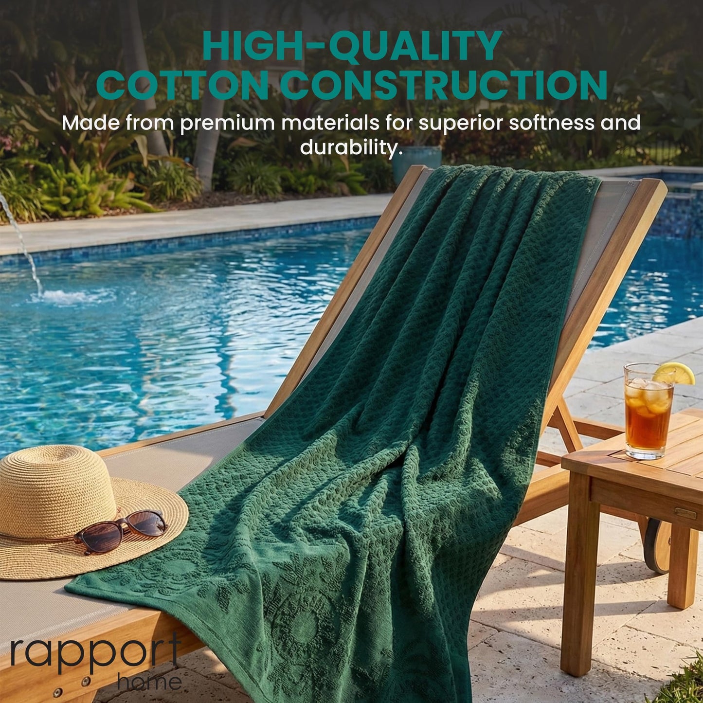 Rapport Home Versailles Jacquard Bath Sheets 2 Pack | Jade Green 90x140cm | Luxurious 500GSM 100% Cotton