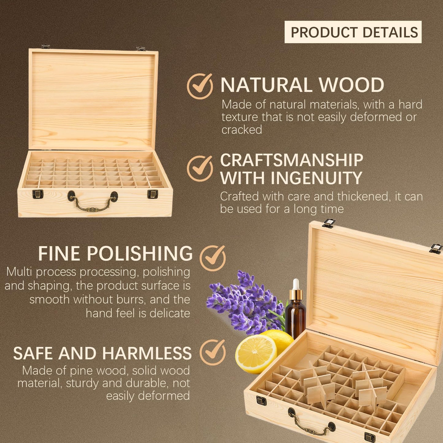 JasCherry Wooden Essential Oil Storage Box Home Fragrance Carrier Case with Lid, Essential Oils Display Organizer Holds 80 Bottles