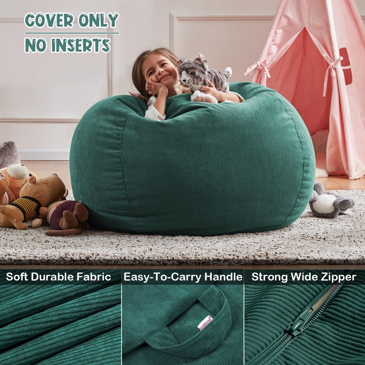 Nobildonna Bean Bag Chair Cover (No Filler) for Kids Beanbag Stuffed Animal Storage Without Filling Plush Toys Holder and Organizer Soft Premium