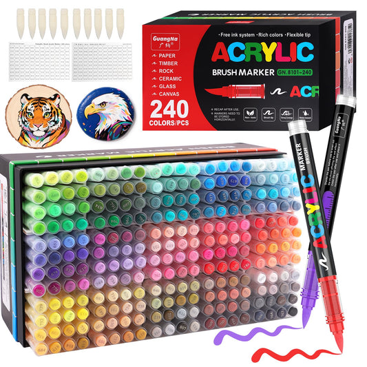 Gelanty 240 Colors Acrylic Paint Pens, Direct Liquid Paint Markers with Flexible Brush Tip, Acrylic Marker Pens, Colouring Pens for Adults, Drawing