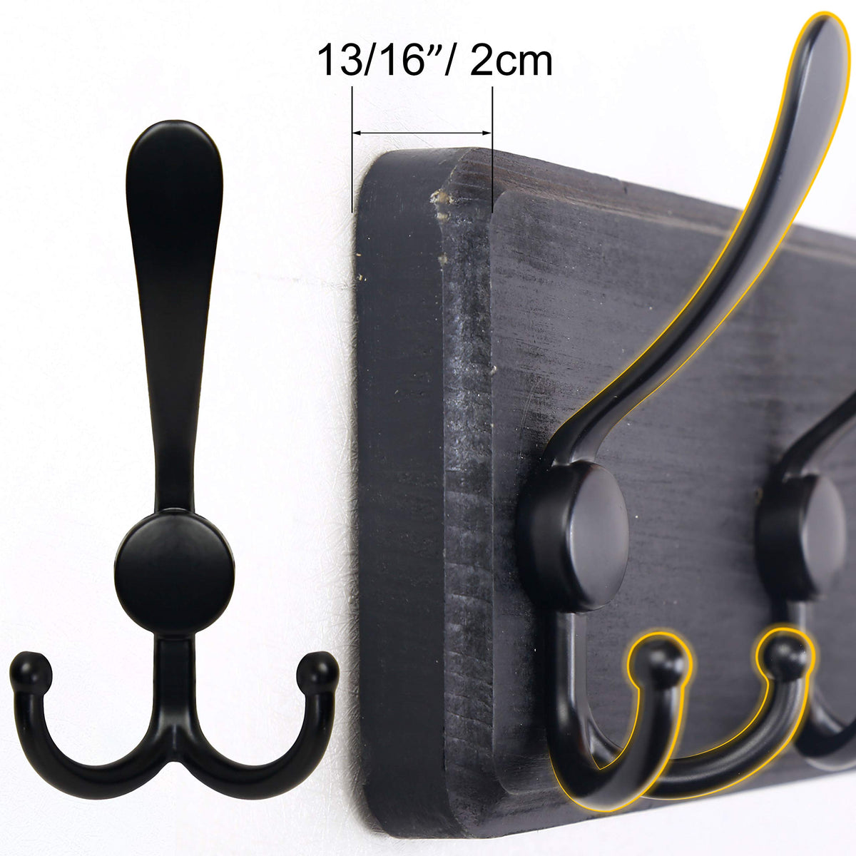 SKOLOO Coat Rack Wall Mounted - Pack of 2, Wooden, Heavy Duty, Rustic Coat Hooks for Wall, 16'' Hole to Hole