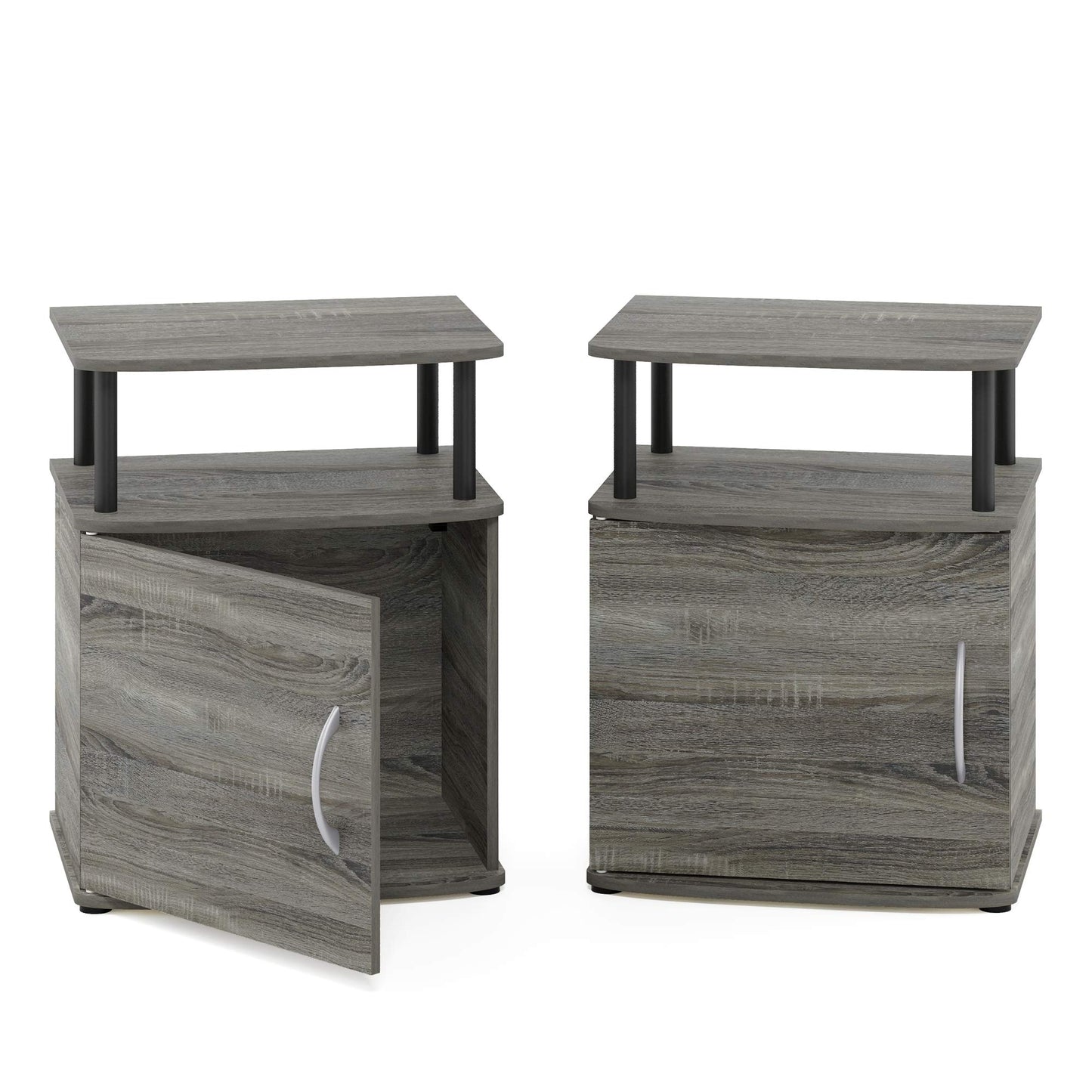 Furinno JAYA Side Table Set of 2, 2-Tier Open Shelf End Table with Door Cabinet, Soft-edges Night Stand, Bedside Table, for Living Room, Bedroom