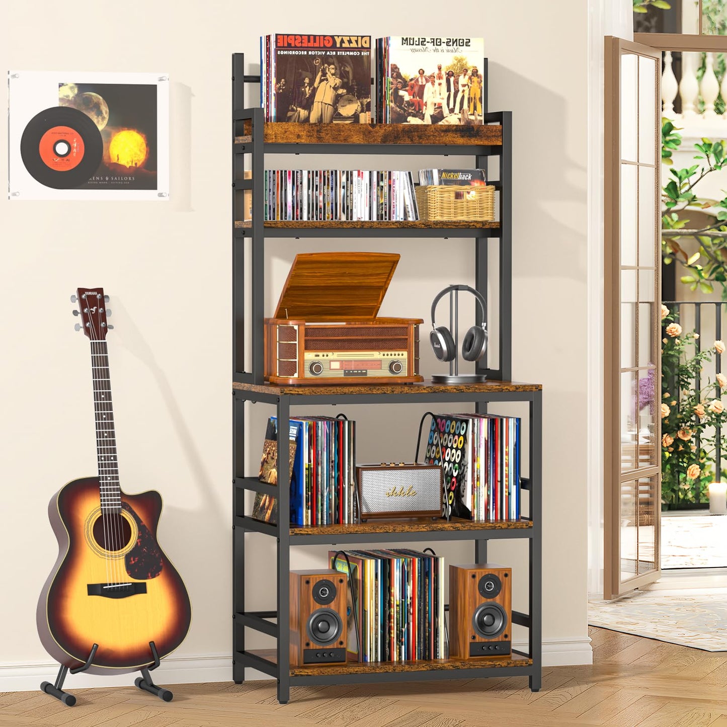 ikkle Record Player Stand with Vinyl Storage, Turntable Stand Holds Up to 500+Albums, 5 Layer Record Player Table with CD Racks for Living Room