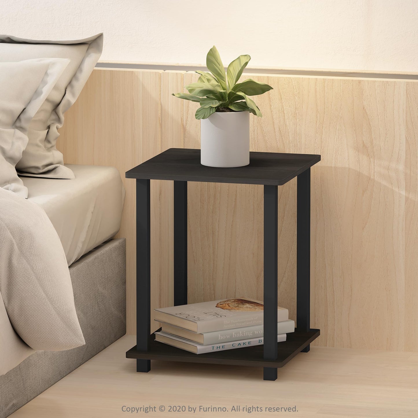 Furinno SIMPLISTIC Side Table Set of 2, 2-Tier End Table, Nightstand, Night Stand, Bedside Table, Easy Assembly, for Living Room, Bedroom, Espresso