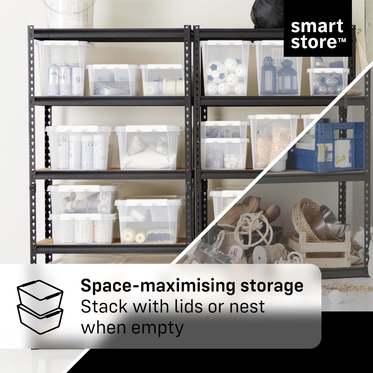 SmartStore - 3x Plastic Storage Box with Lid Classic 52L (50x39x41cm) |Plastic Storage Drawers with Lid|Food-Safe Material|Kitchen &