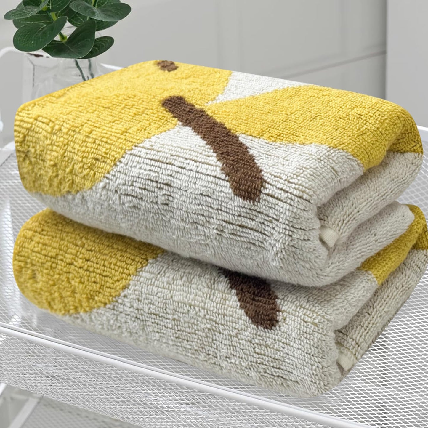 USTIDE Fruit Hand Towels Set of 2 Lovely Yellow Pear Hand Towel Cotton Hand Towel Soft Absorbent Face Towel for Bathroom Kitchen 14x30 Inch