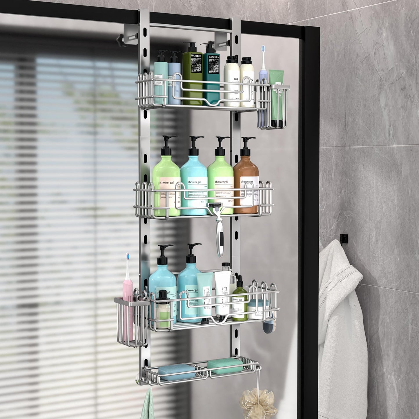 HapiRm Over Door Shower Caddy - 4 Tier Adjustable Shower Caddy Hanging