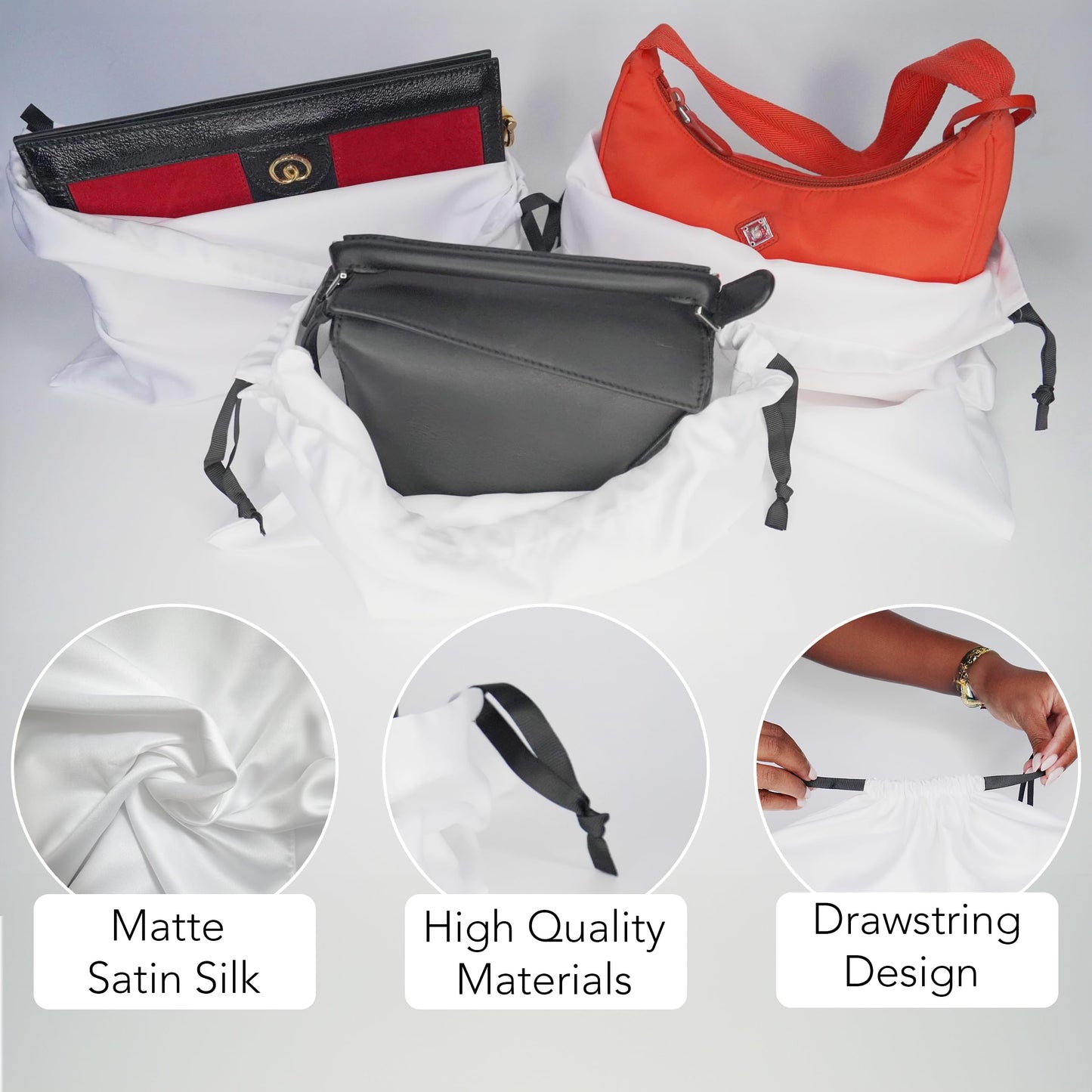 Dust Bags for Handbags (3 Bags) - Small/Medium Size - Premium Drawstring Bag Storage for Handbags, Dust Cover by unel