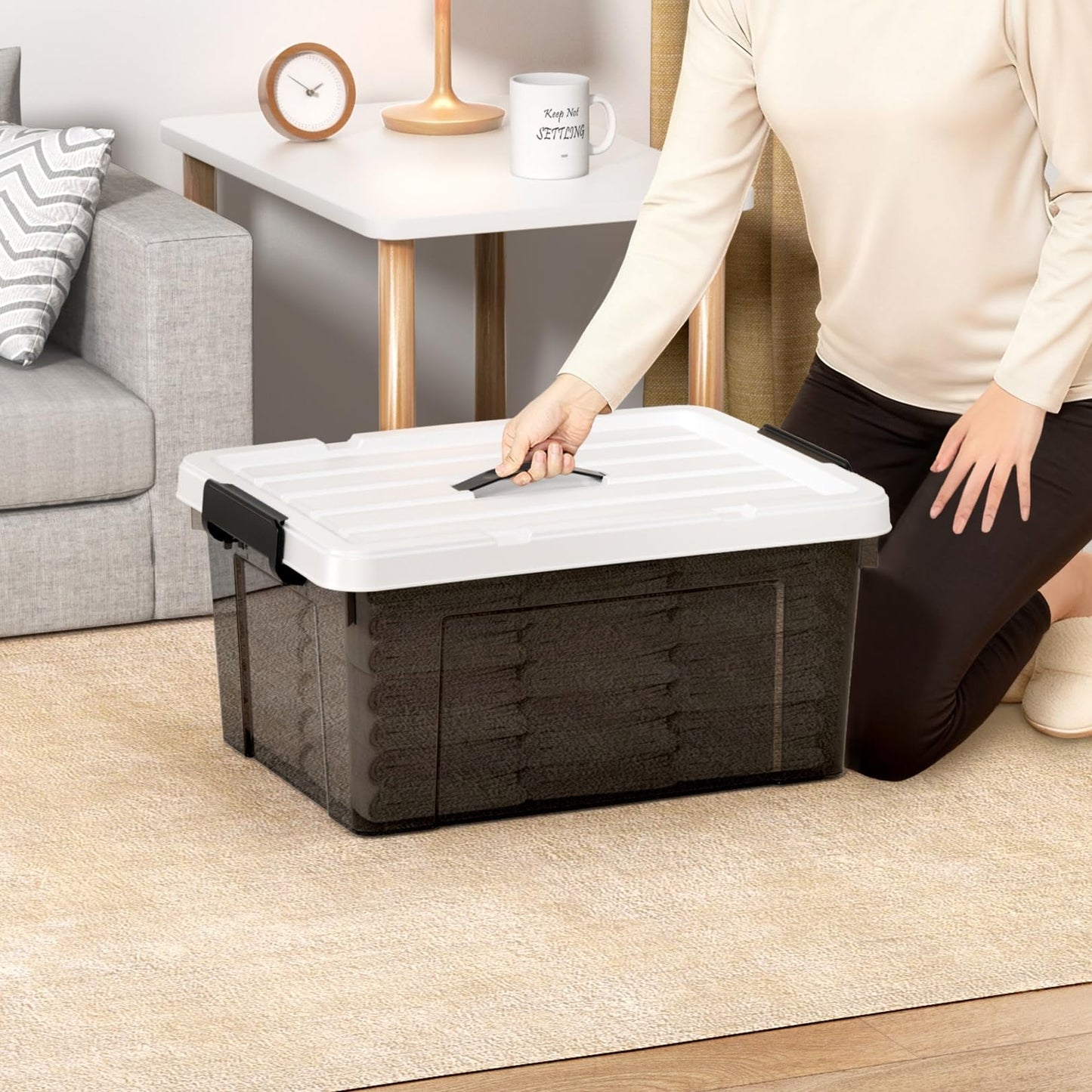 Cetomo 35L*3 Storage Boxes, Carry Plastic Storage Box with Lids, Organizing Container with Handle and Secure Latching Buckles, Stackable, Nestable