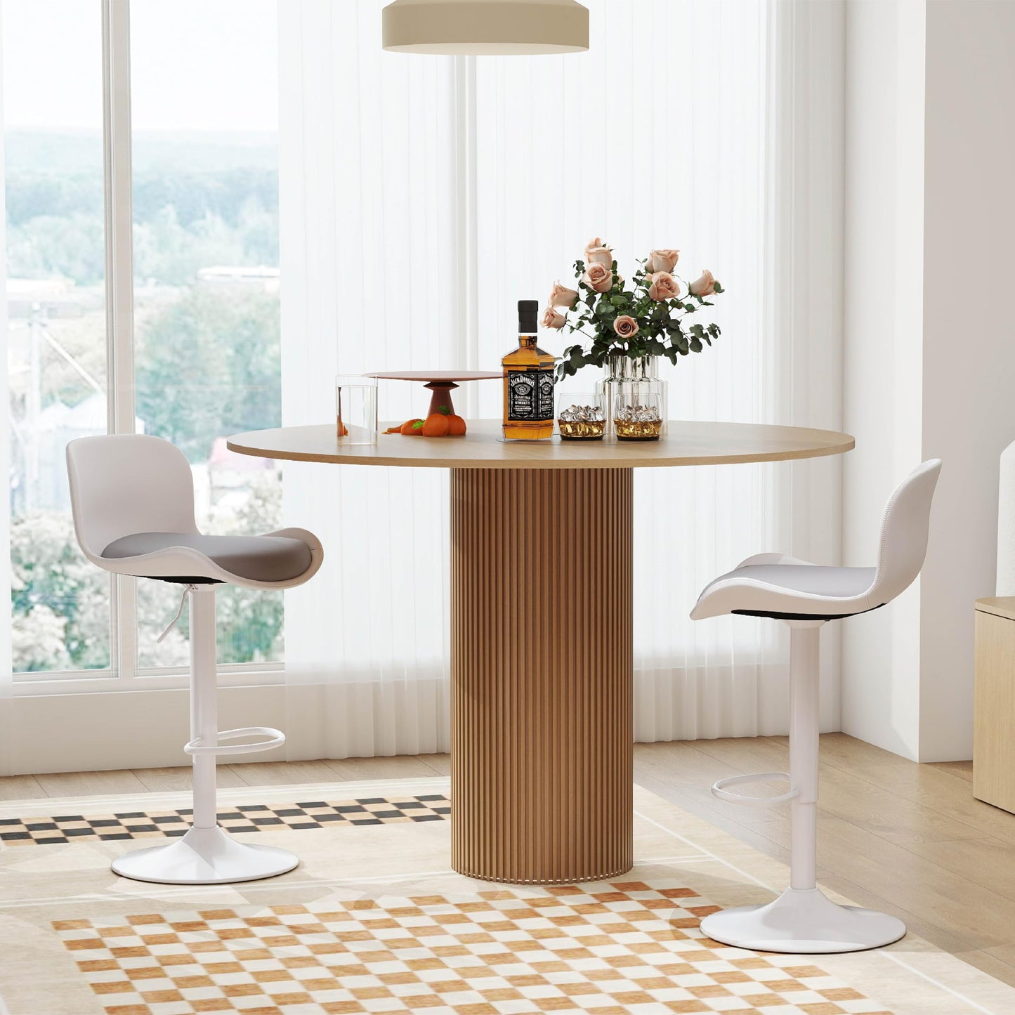 Flysky Set of 3 360° Swivel Bar Stools, Height Adjustable, White/Grey