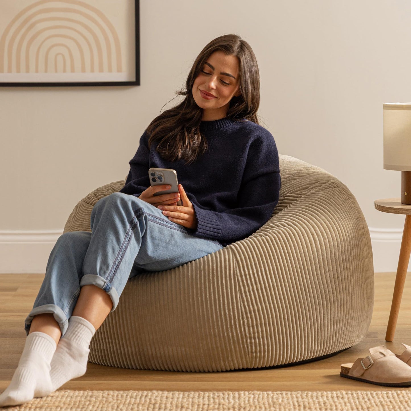 icon Kingston Cord Bean Bag with Filling Included, Beige