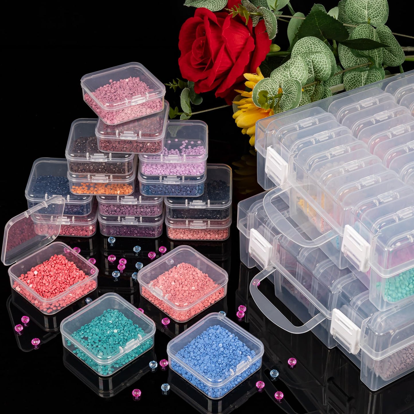 Bead Storage Containers, Craft Bead Organiser Storage Box, Diamond Art Storage Box Small Craft Organiser Box with Hinged Lid for Nail Beads Seeds