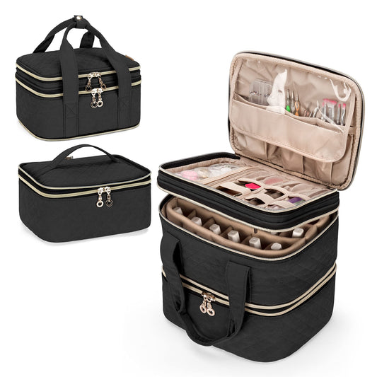 Yarwo Detachable Nail Polish Organiser Holds 48 Bottles (15ml/0.5 fl.oz), 3 Layers Nail Varnish Case with Adjustable Dividers, Travel Storage Bag for