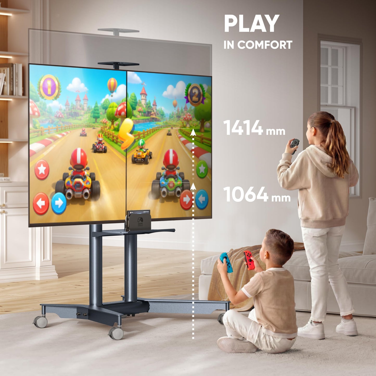 ONKRON Mobile TV Stand 32-75 Inch up to 50 kg, max VESA 600x400, TS1571-G