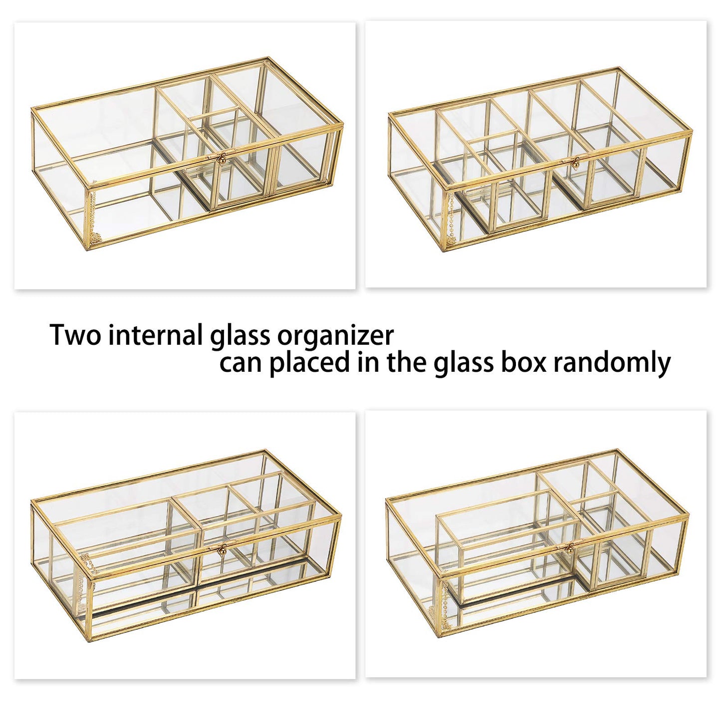 SUMTree Gold Glass Desktop Storage Box Jewelry Box 3 Glass Makeup Organizer