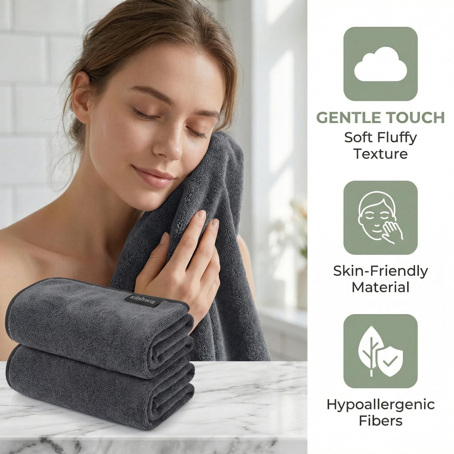 KinHwa Microfibre Soft Hand Towels for Kitchen Abosorbent Small Guest Towel