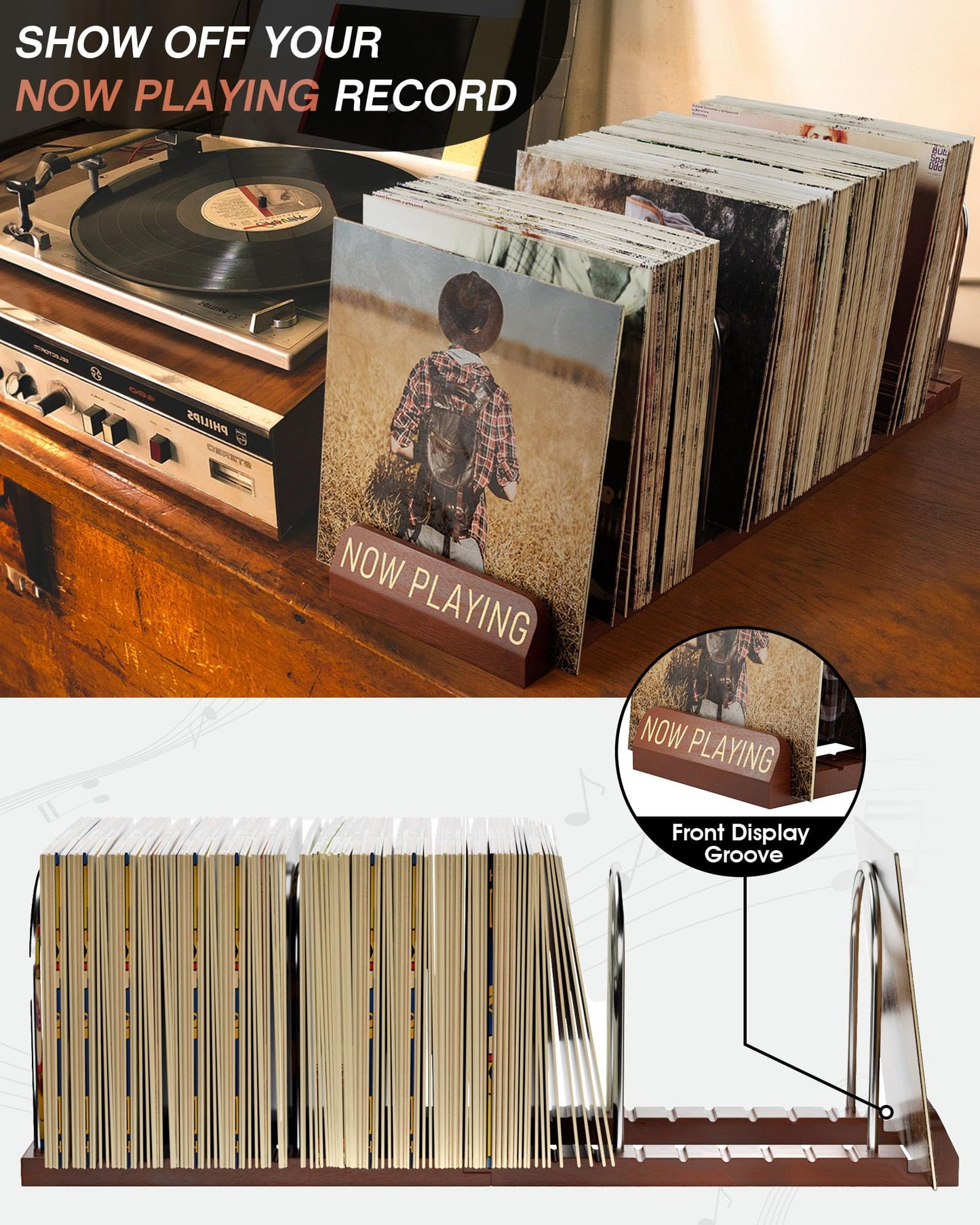 BS-VOG Now Playing Vinyl Record Holder Storage Fits 150 LPs, Gift Package