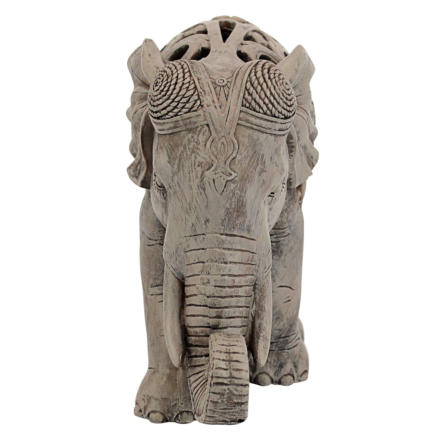 Design Toscano NG32745 Anjan the Elephant Indian Decor Jali Animal Statue, 30.5 cm, Polyresin, Brown Stone