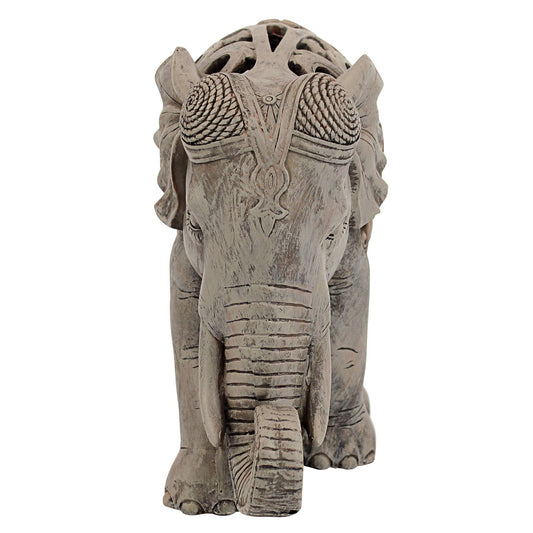 Design Toscano NG32745 Anjan the Elephant Indian Decor Jali Animal Statue, 30.5 cm, Polyresin, Brown Stone