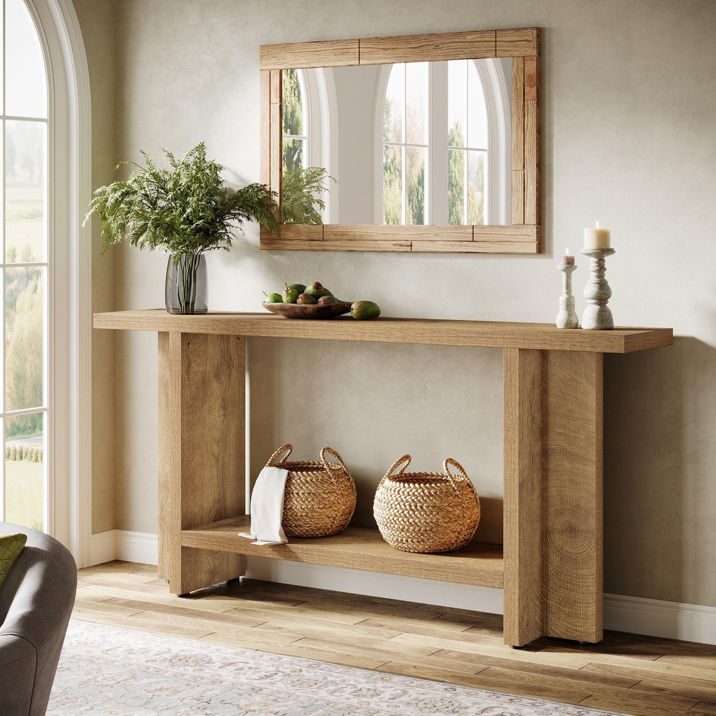 Tribesigns 150 cm Console Table, Light Wooden Hallway Table with 2-Tiers, Behind Couch Sofa Table for Entryway & Living Room