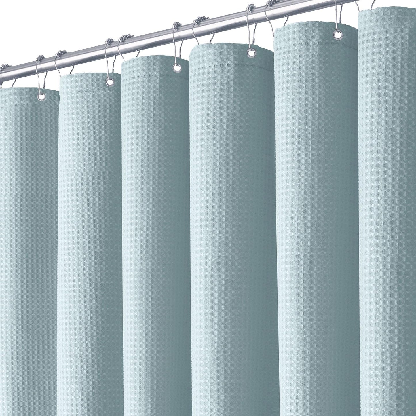 BTTN 182 x 214cm Waffle Shower Curtain, Blue Extra Long Weighted Mould Proof Resistant Bath Curtains, Wet Room Washable Fabric Cloth Hotel Luxury