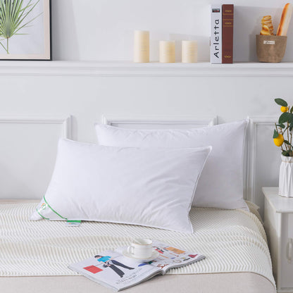 SUFUEE Goose Feather and Down Pillows Pair, Luxury Pillows with 100% Cotton Cover, Medium and Soft Firmness, Hotel Quality(48X74cm)