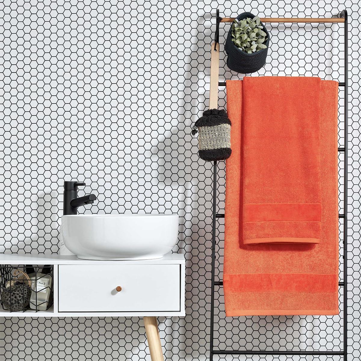 Christy Prism Bath Towel Set | 2 pieces | Vibrant Colours | 100% Turkish Cotton | Super Soft and Fluffy | Quick Dry | Orangeade Orange
