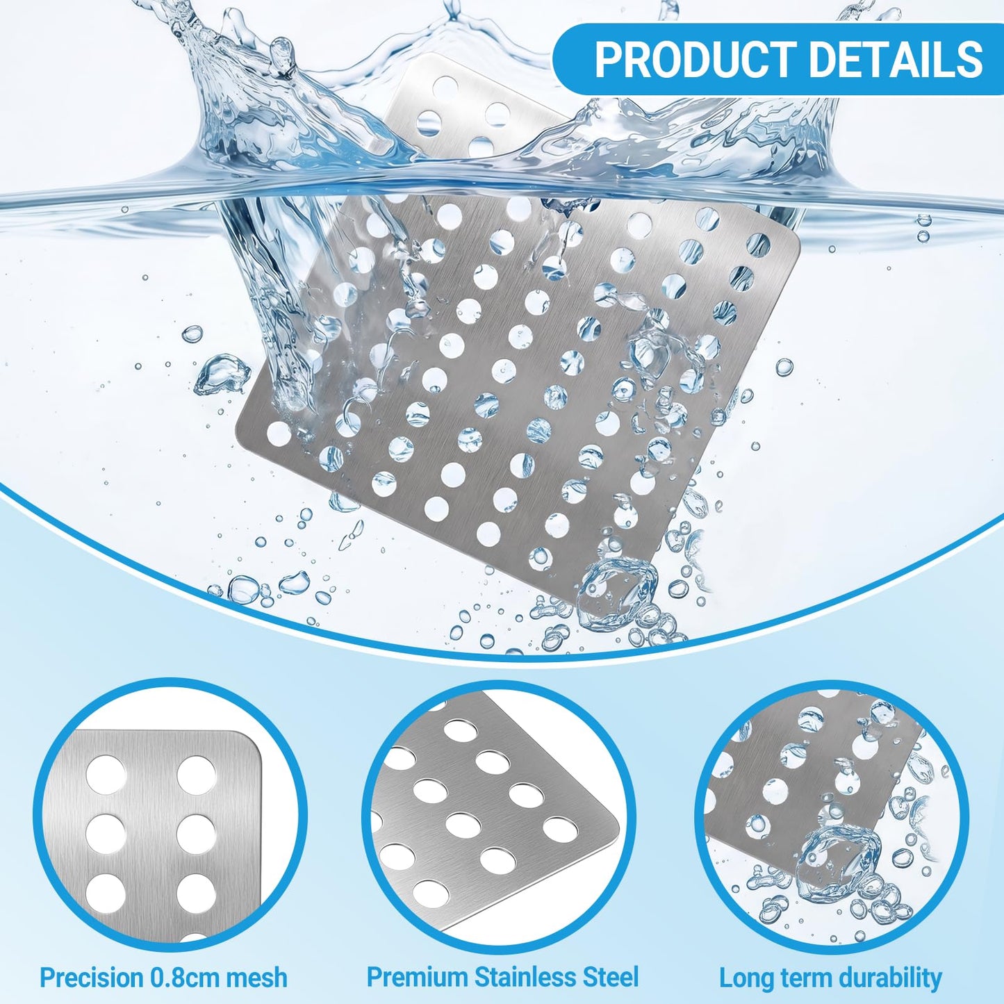 2 Pcs Stainless Steel Swirl Drain Covers, Square Drain Guard Swirl Cover,6" X 6" (15x15cm) Steel Rustproof Square Drain Covers,Metal Drain Protectors
